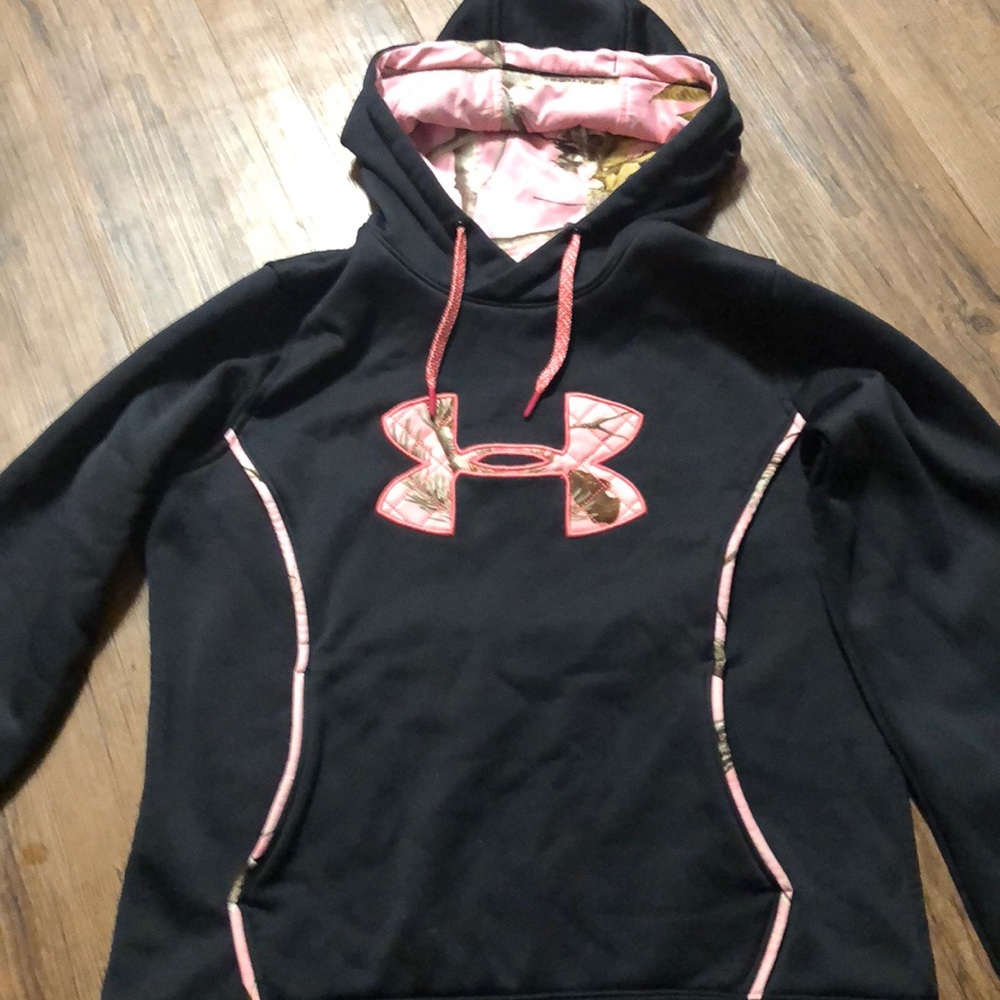 Black Under Armour hoodie with pink Realtree camo